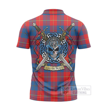 Blane Tartan Zipper Polo Shirt with Family Crest Celtic Skull Style