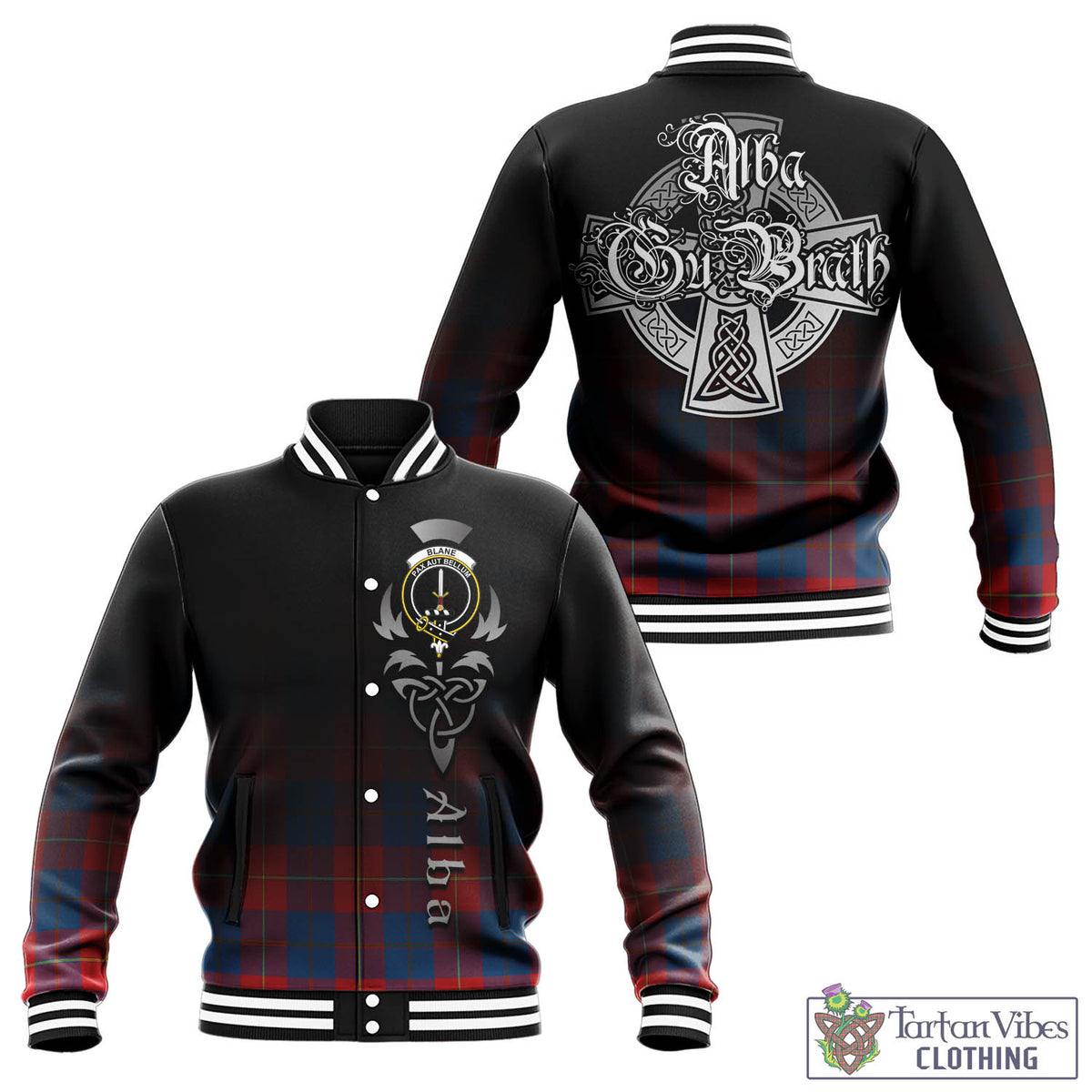 Blane Tartan Baseball Jacket Featuring Alba Gu Brath Family Crest Celtic Inspired - Tartan Vibes Clothing