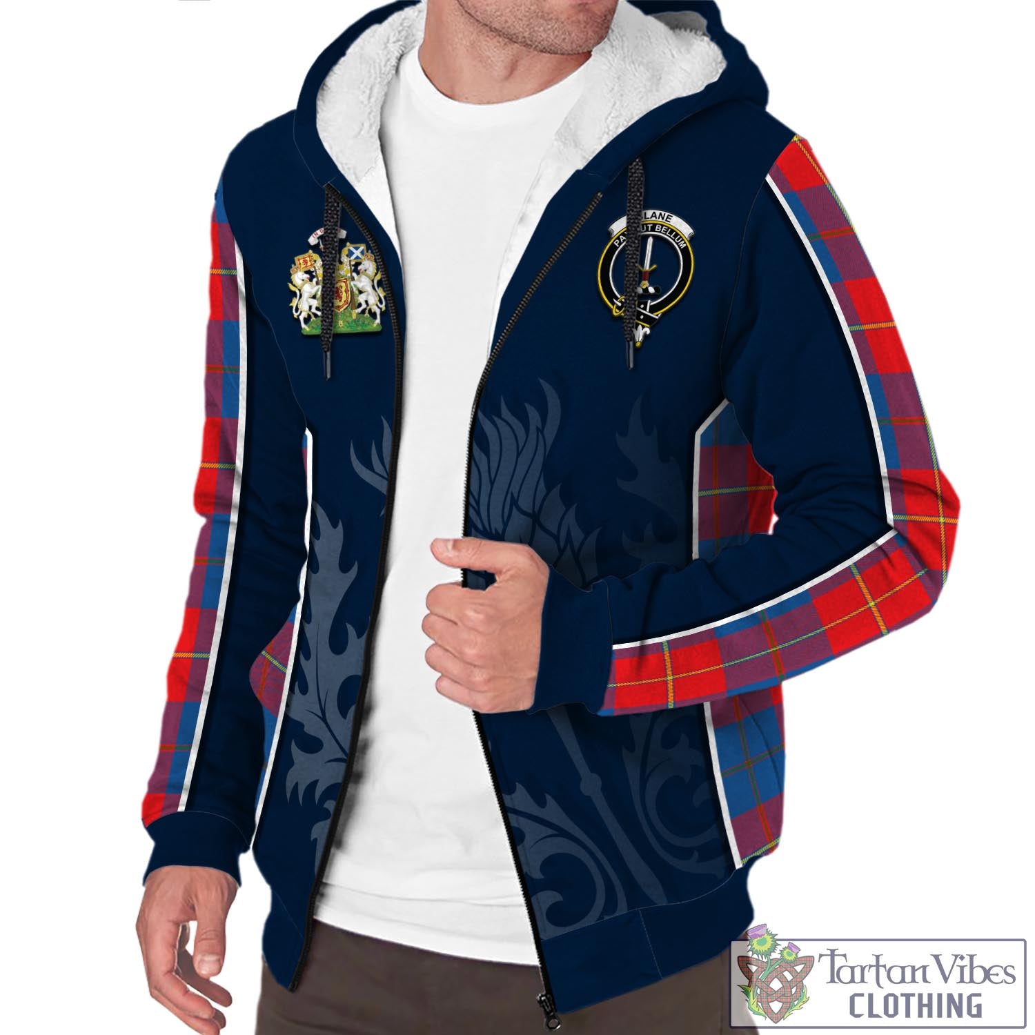 Tartan Vibes Clothing Blane Tartan Sherpa Hoodie with Family Crest and Scottish Thistle Vibes Sport Style