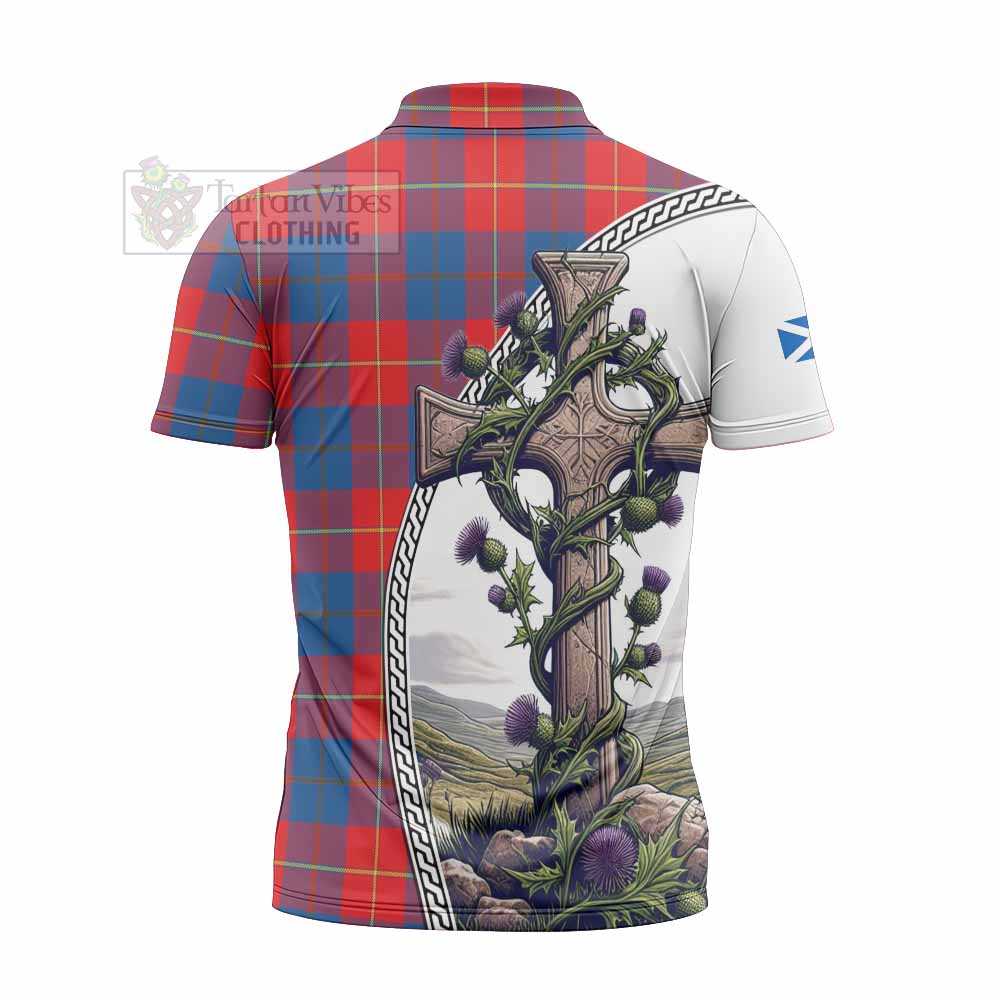 Tartan Vibes Clothing Blane Tartan Zipper Polo Shirt with Family Crest and St. Andrew's Cross Accented by Thistle Vines