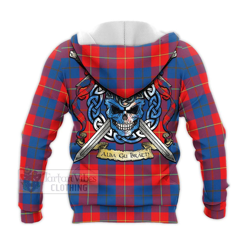 Tartan Vibes Clothing Blane Tartan Knitted Hoodie with Family Crest Celtic Skull Style