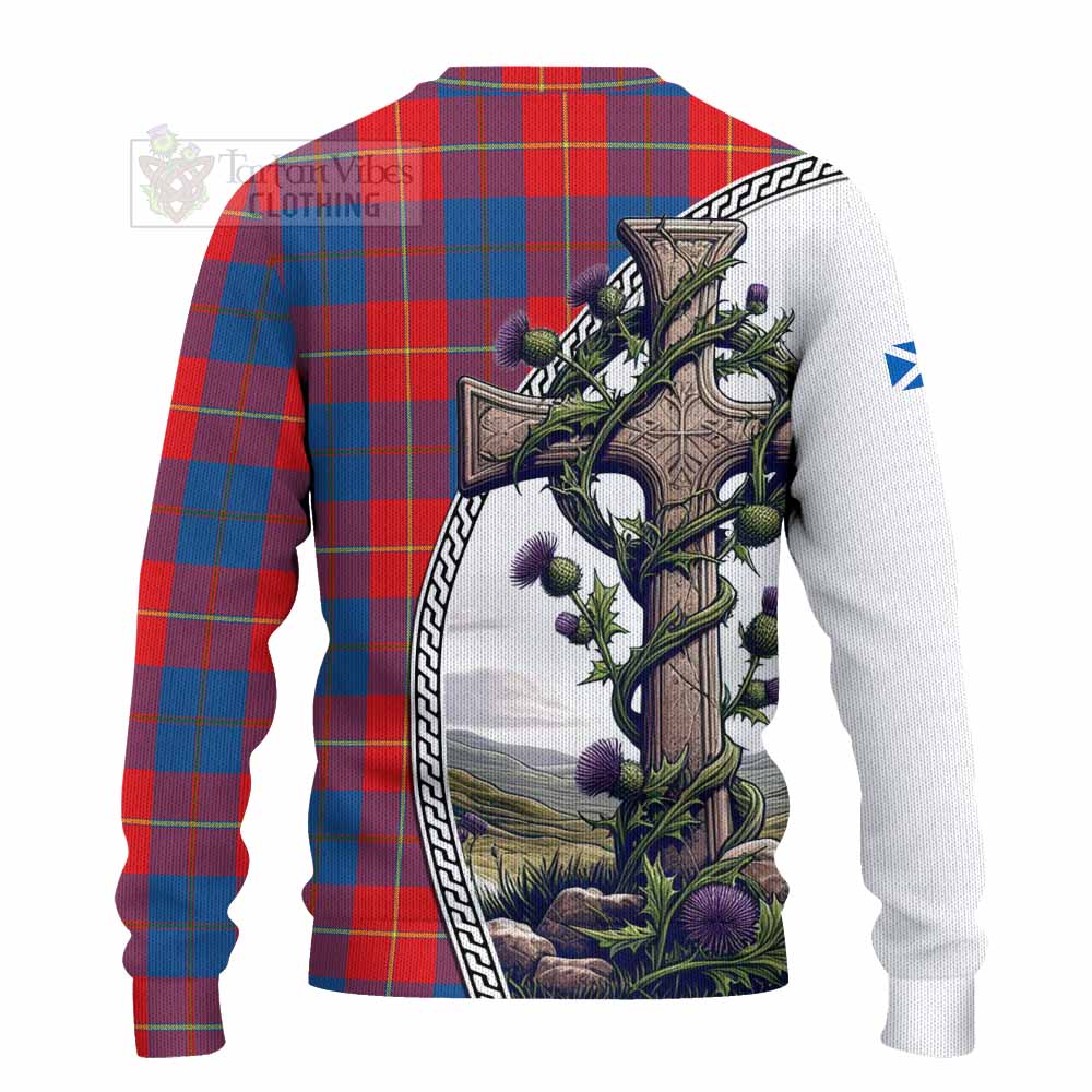 Tartan Vibes Clothing Blane Tartan Knitted Sweater with Family Crest and St. Andrew's Cross Accented by Thistle Vines