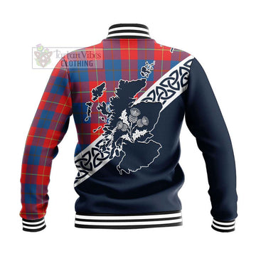 Blane Tartan Baseball Jacket Featuring Thistle and Scotland Map