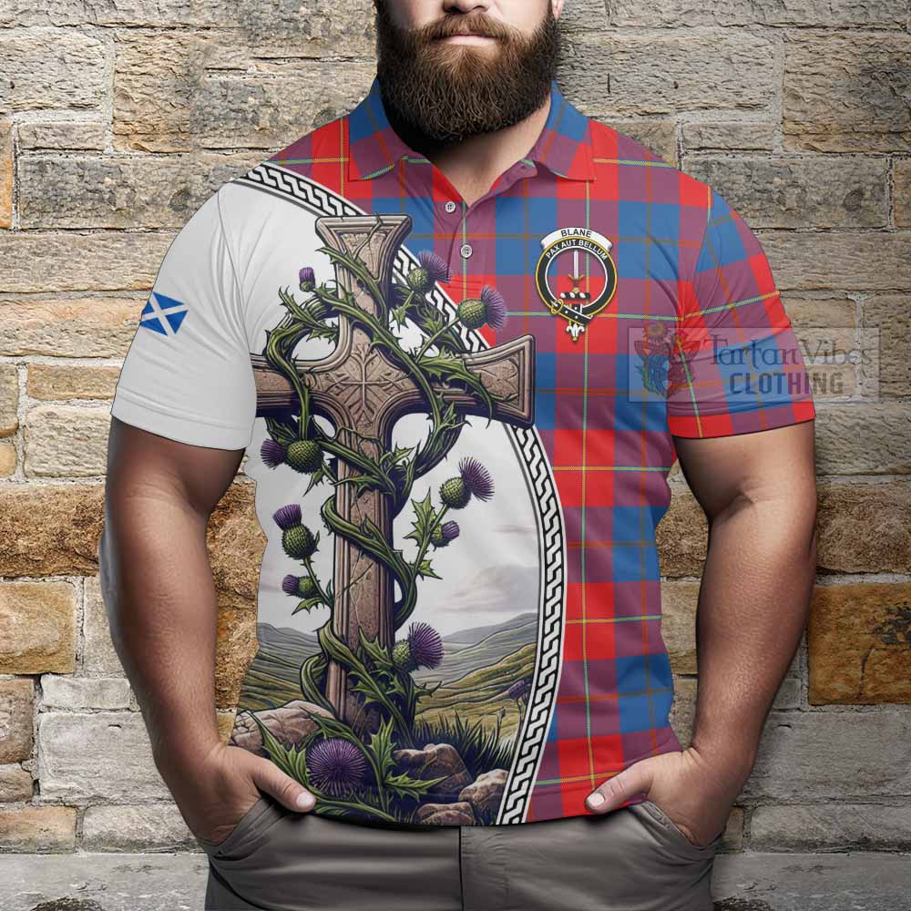 Tartan Vibes Clothing Blane Tartan Polo Shirt with Family Crest and St. Andrew's Cross Accented by Thistle Vines