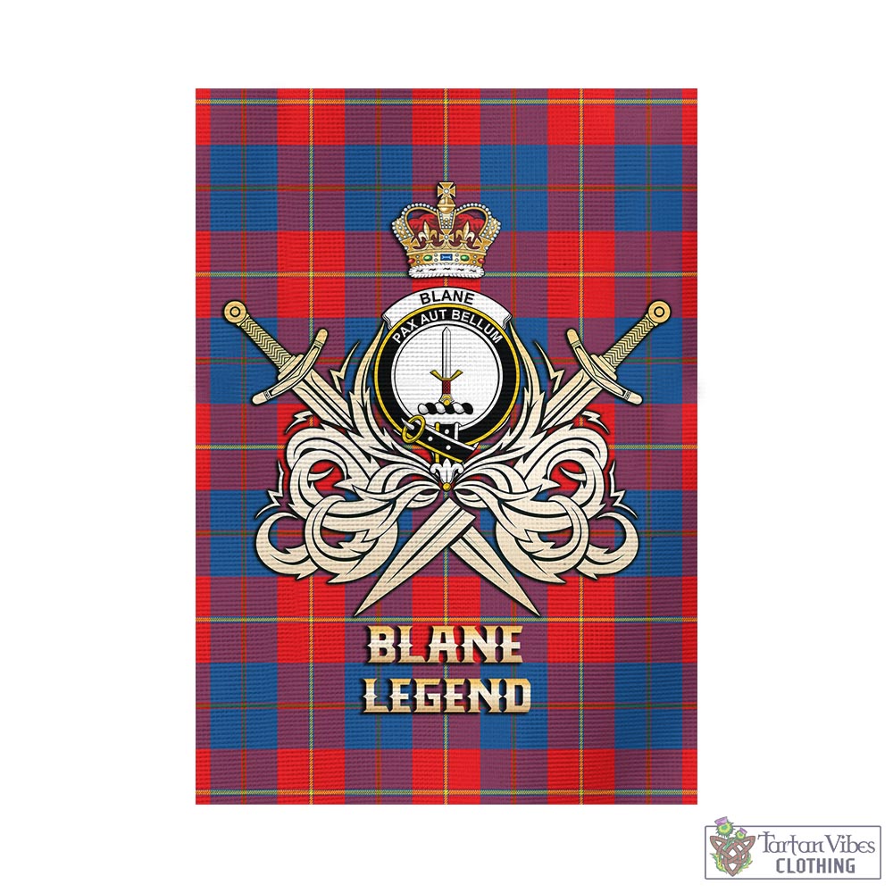 Blane Tartan Garden Flag with Clan Crest and the Golden Sword of Courageous Legacy - Tartan Vibes Clothing