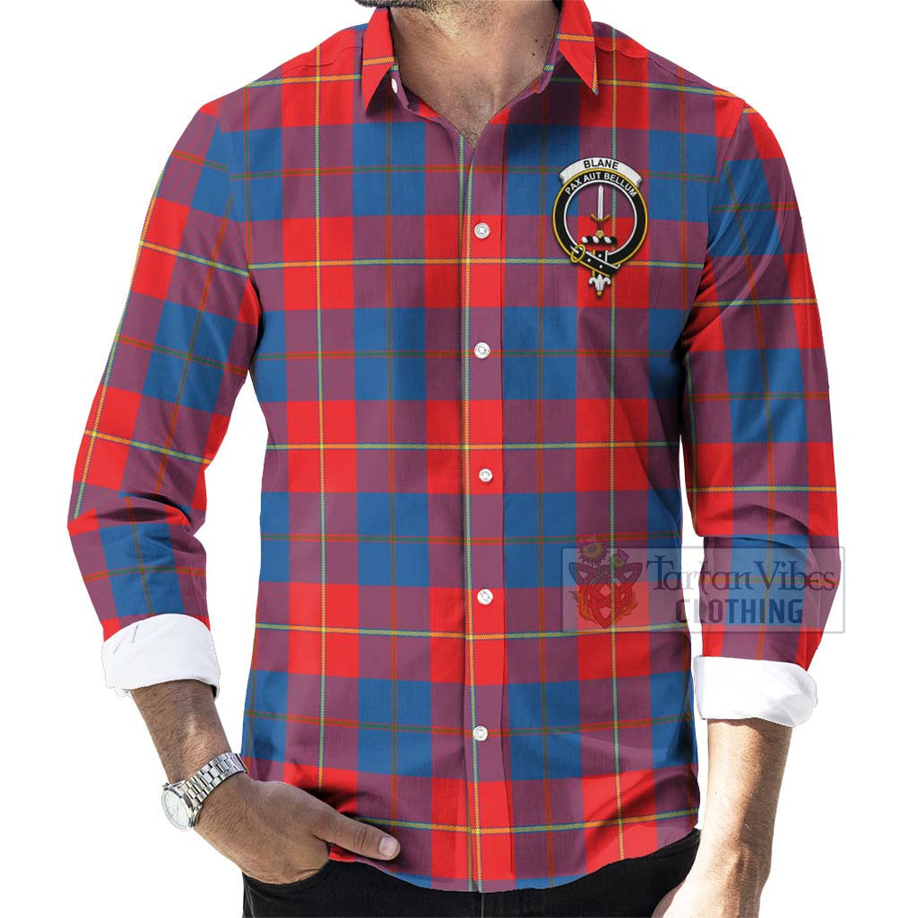 Tartan Vibes Clothing Blane Tartan Long Sleeve Button Shirt with Family Crest Celtic Skull Style