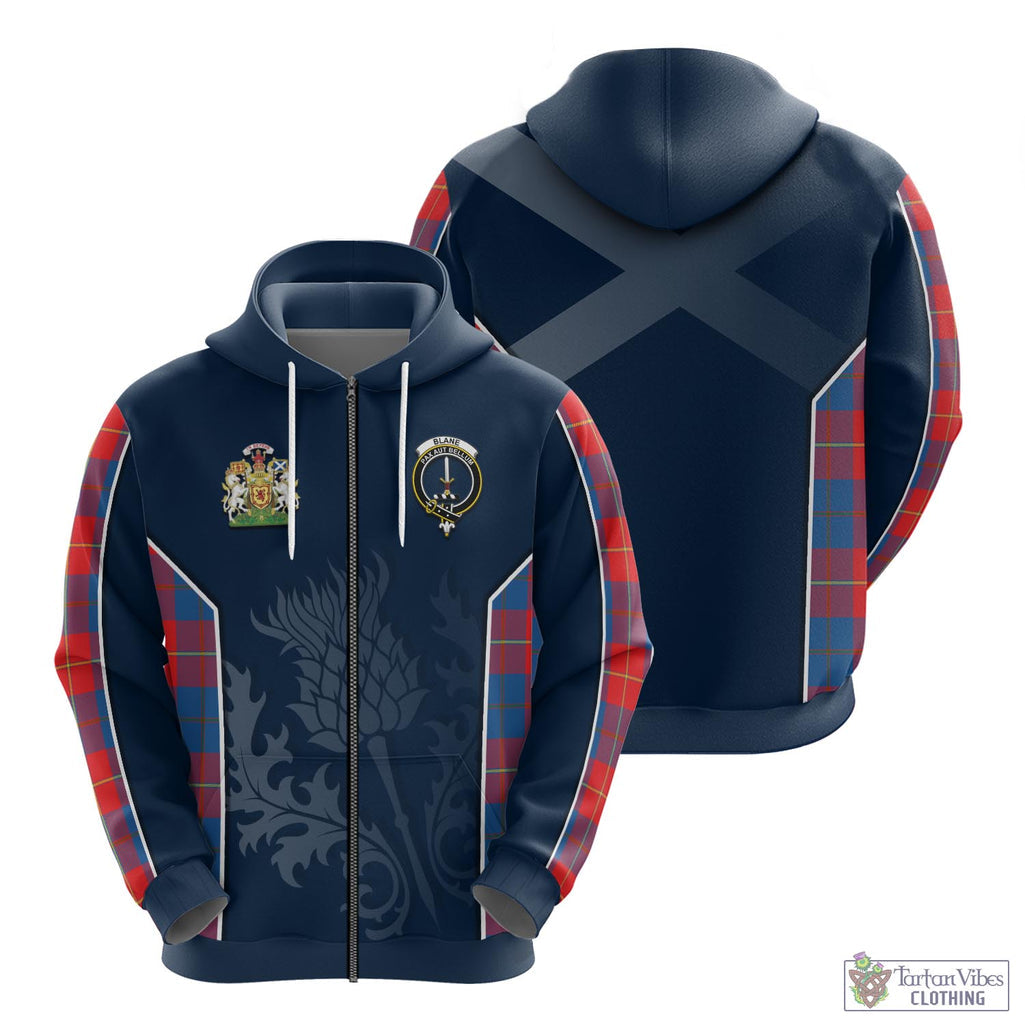 Tartan Vibes Clothing Blane Tartan Hoodie with Family Crest and Scottish Thistle Vibes Sport Style