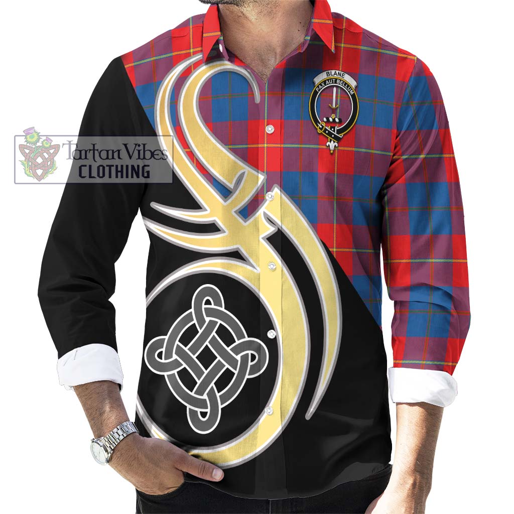 Blane Tartan Long Sleeve Button Shirt with Family Crest and Celtic Symbol Style - Tartan Vibes Clothing