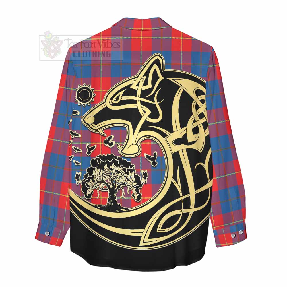 Tartan Vibes Clothing Blane Tartan Women's Casual Shirt with Family Crest Celtic Wolf Style