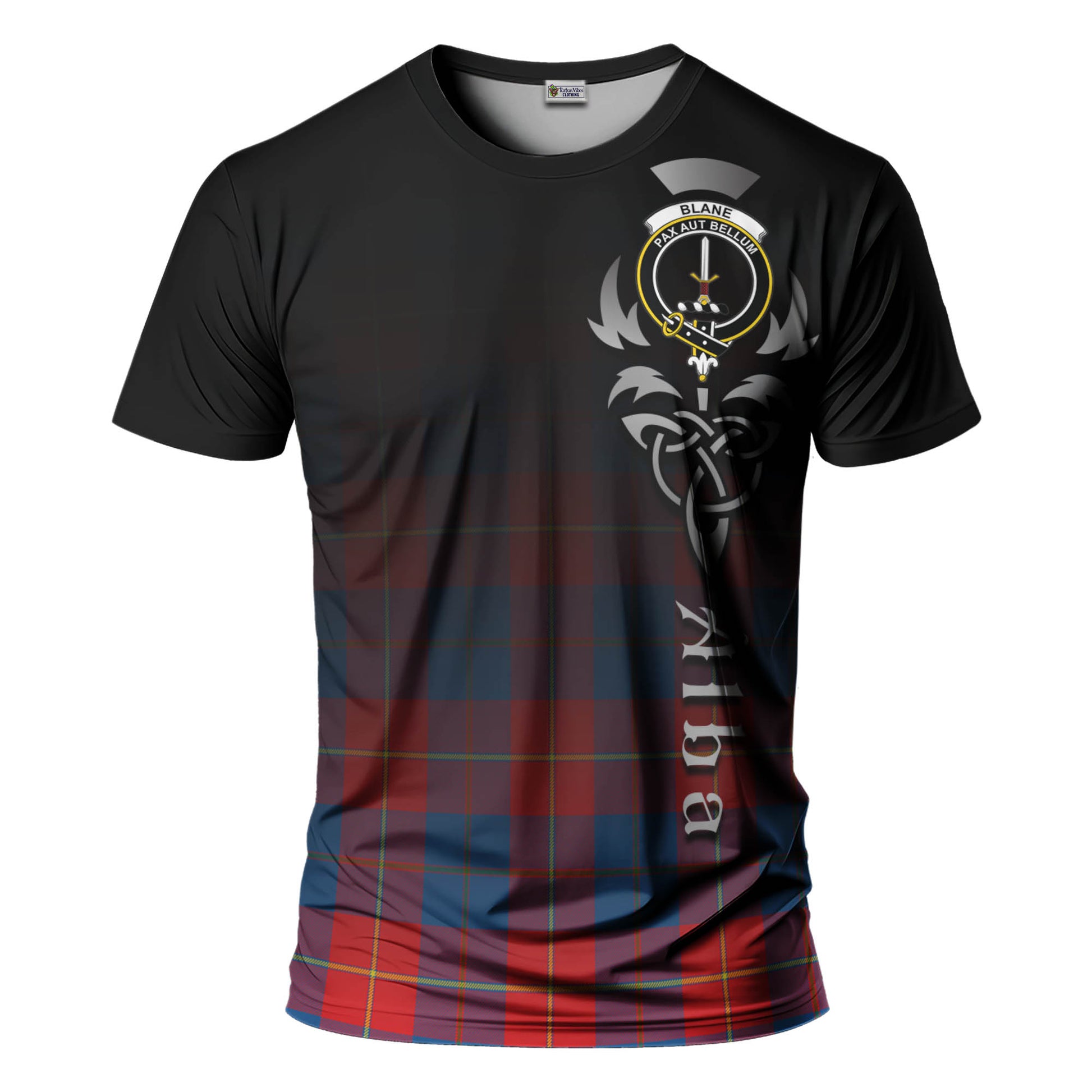 Tartan Vibes Clothing Blane Tartan T-Shirt Featuring Alba Gu Brath Family Crest Celtic Inspired