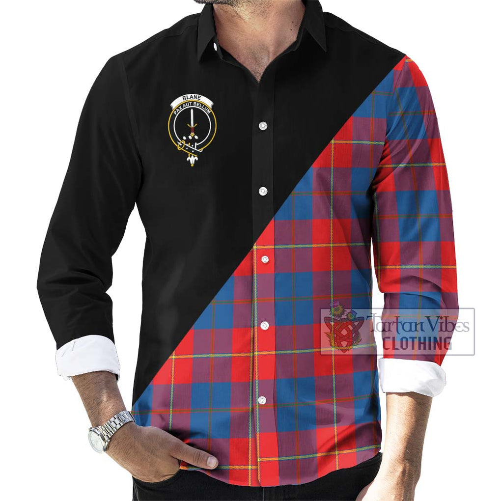 Blane Tartan Long Sleeve Button Shirt with Family Crest and Military Logo Style - Tartanvibesclothing Shop