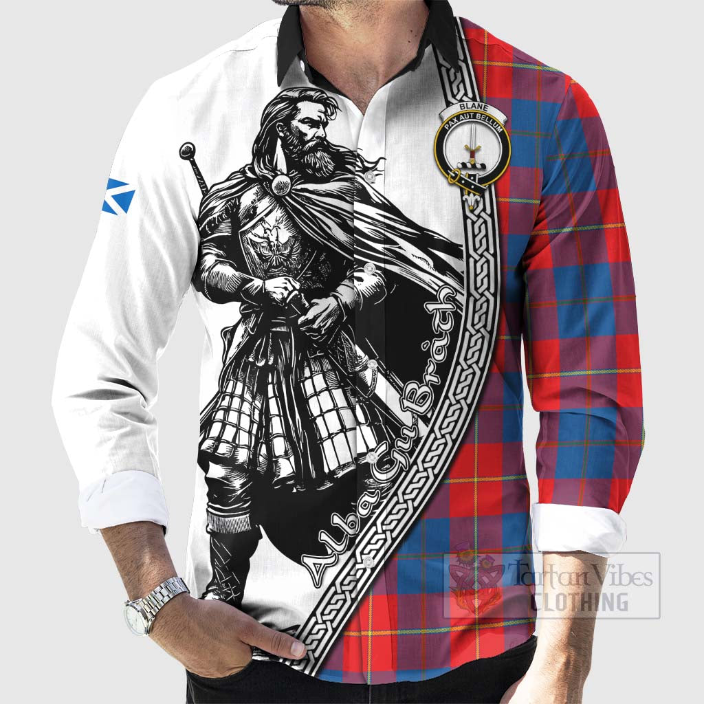 Tartan Vibes Clothing Blane Tartan Clan Crest Long Sleeve Button Shirt with Highlander Warrior Celtic Style