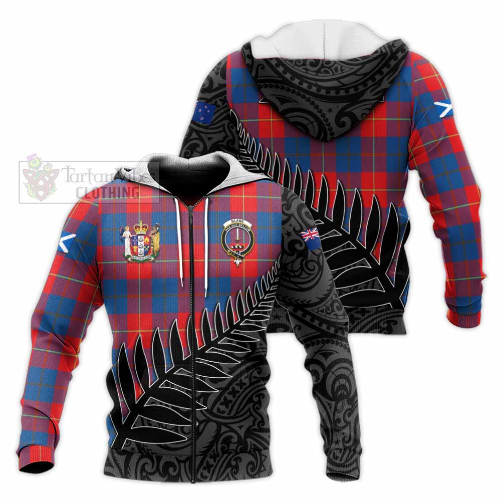 Tartan Vibes Clothing Blane Crest Tartan Knitted Hoodie with New Zealand Silver Fern Half Style