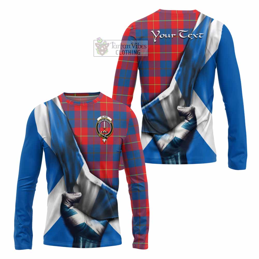 Tartan Vibes Clothing Blane Tartan Long Sleeve T-Shirt with Family Crest Scotland Patriotic Style