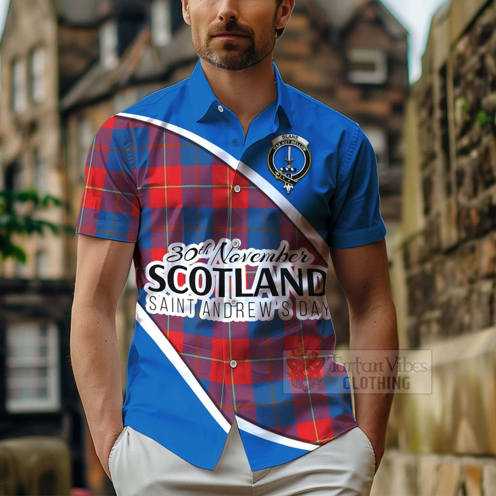 Tartan Vibes Clothing Blane Family Crest Tartan Short Sleeve Button Shirt Celebrate Saint Andrew's Day in Style