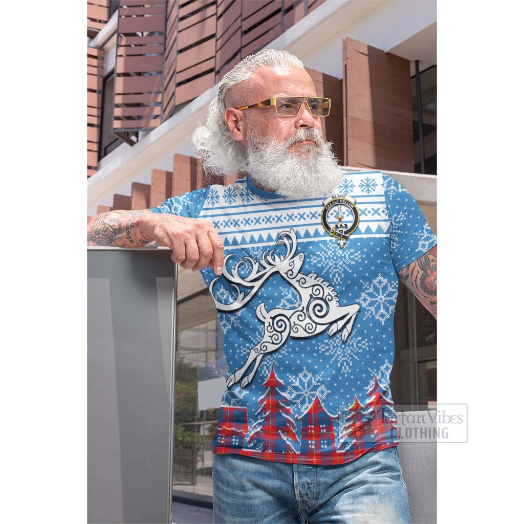 Tartan Vibes Clothing Blane Clan Christmas Cotton T-shirt Celtic Reindeer Style