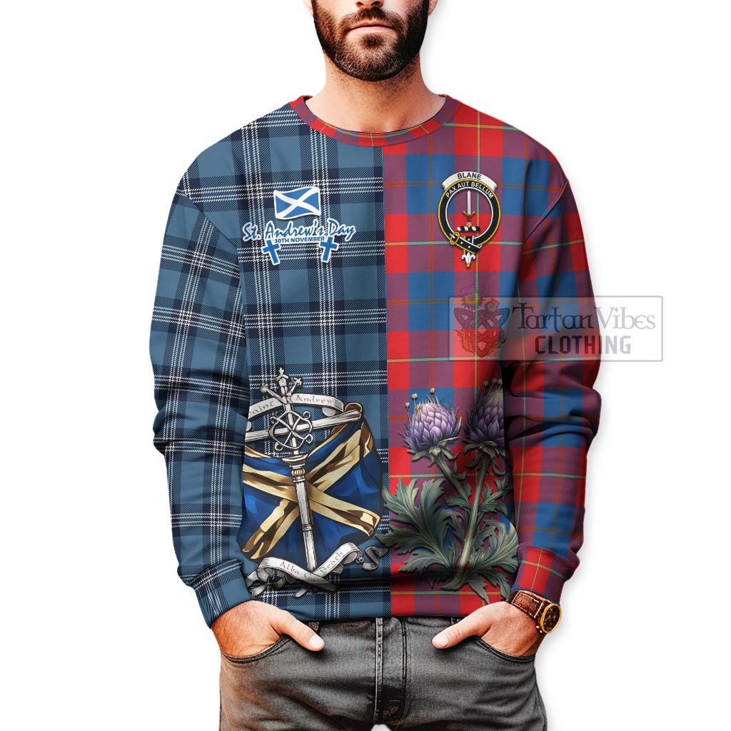 Blane Tartan Sweatshirt Happy St. Andrew's Day Half Tartan Style - Tartan Vibes Clothing