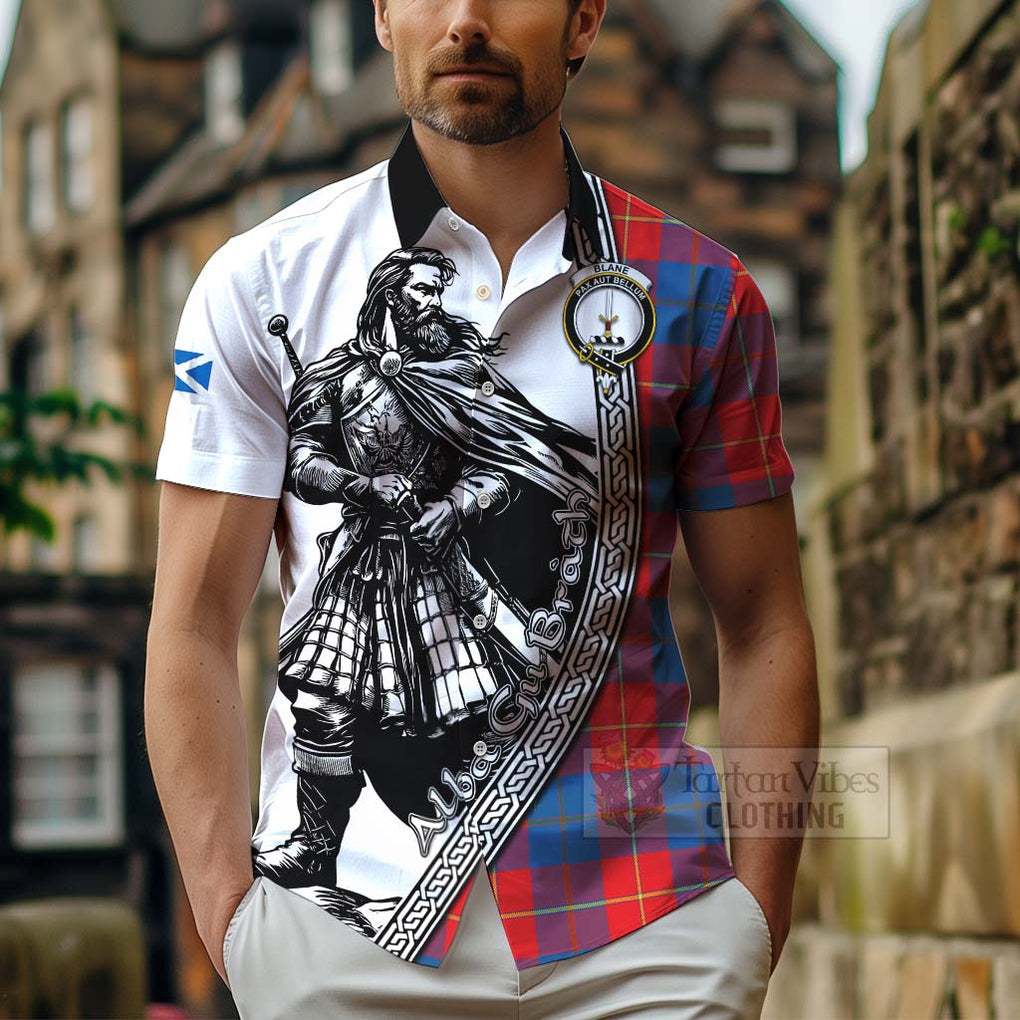 Tartan Vibes Clothing Blane Tartan Clan Crest Short Sleeve Button Shirt with Highlander Warrior Celtic Style