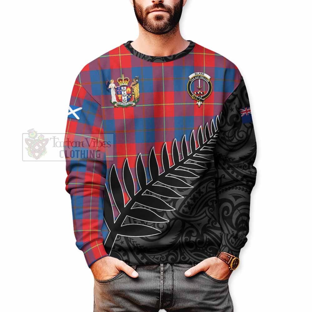 Tartan Vibes Clothing Blane Crest Tartan Sweatshirt with New Zealand Silver Fern Half Style