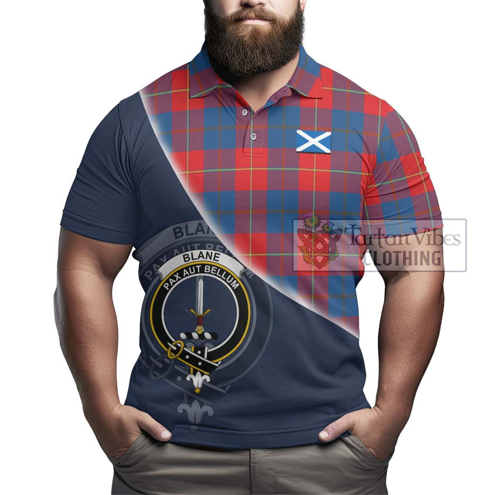 Blane Tartan Polo Shirt with Personalised National Flag and Family Crest Half Style - Tartanvibesclothing Shop