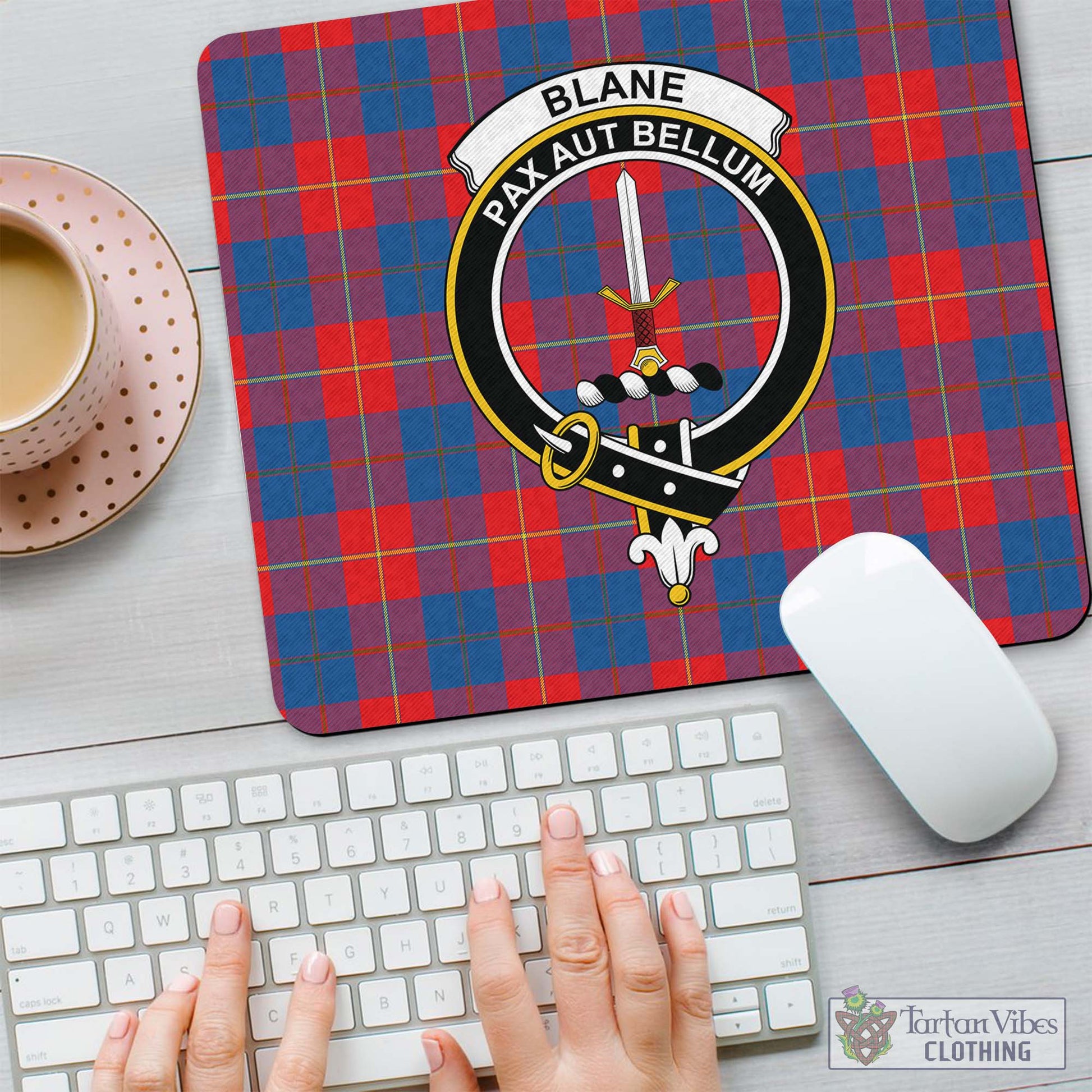 Tartan Vibes Clothing Blane Tartan Mouse Pad with Family Crest