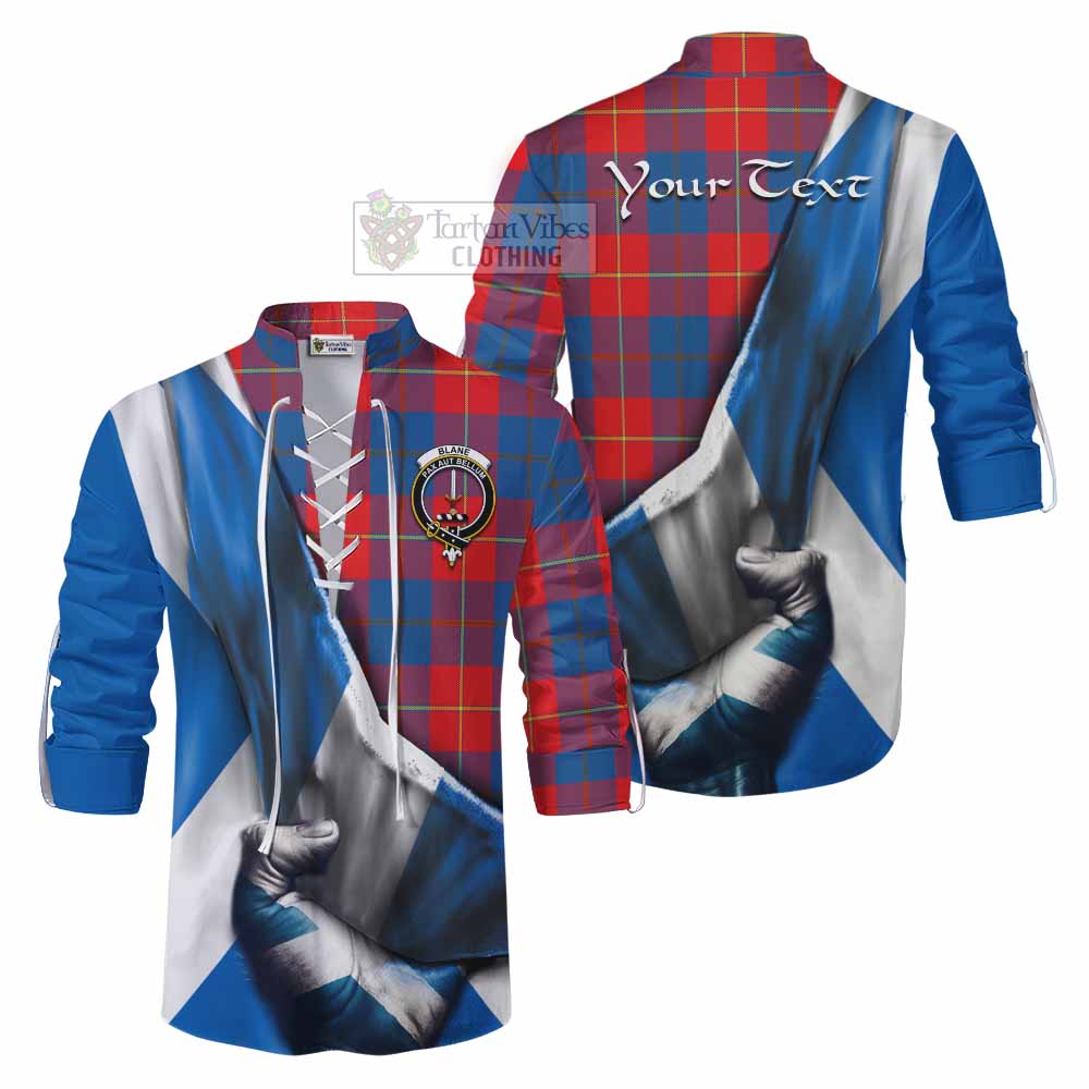 Tartan Vibes Clothing Blane Tartan Ghillie Kilt Shirt with Family Crest Scotland Patriotic Style