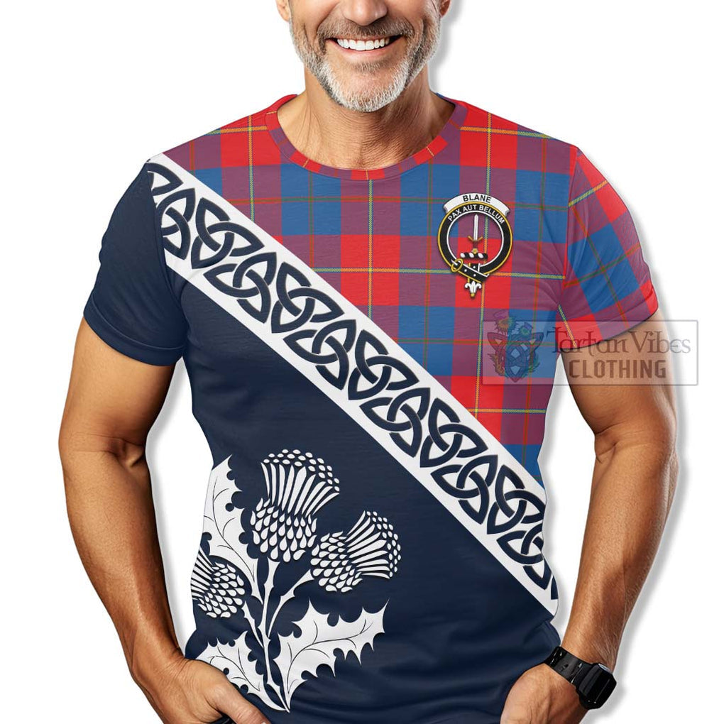 Blane Tartan T-Shirt Featuring Thistle and Scotland Map