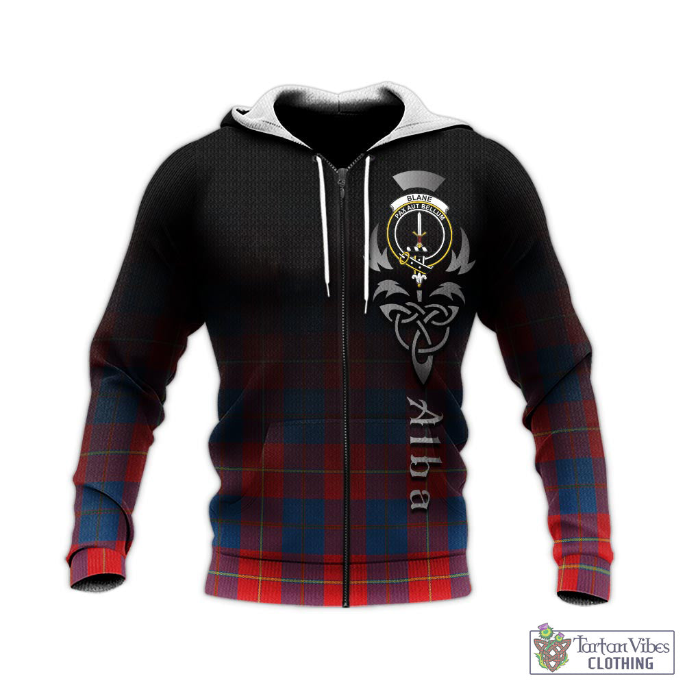 Tartan Vibes Clothing Blane Tartan Knitted Hoodie Featuring Alba Gu Brath Family Crest Celtic Inspired