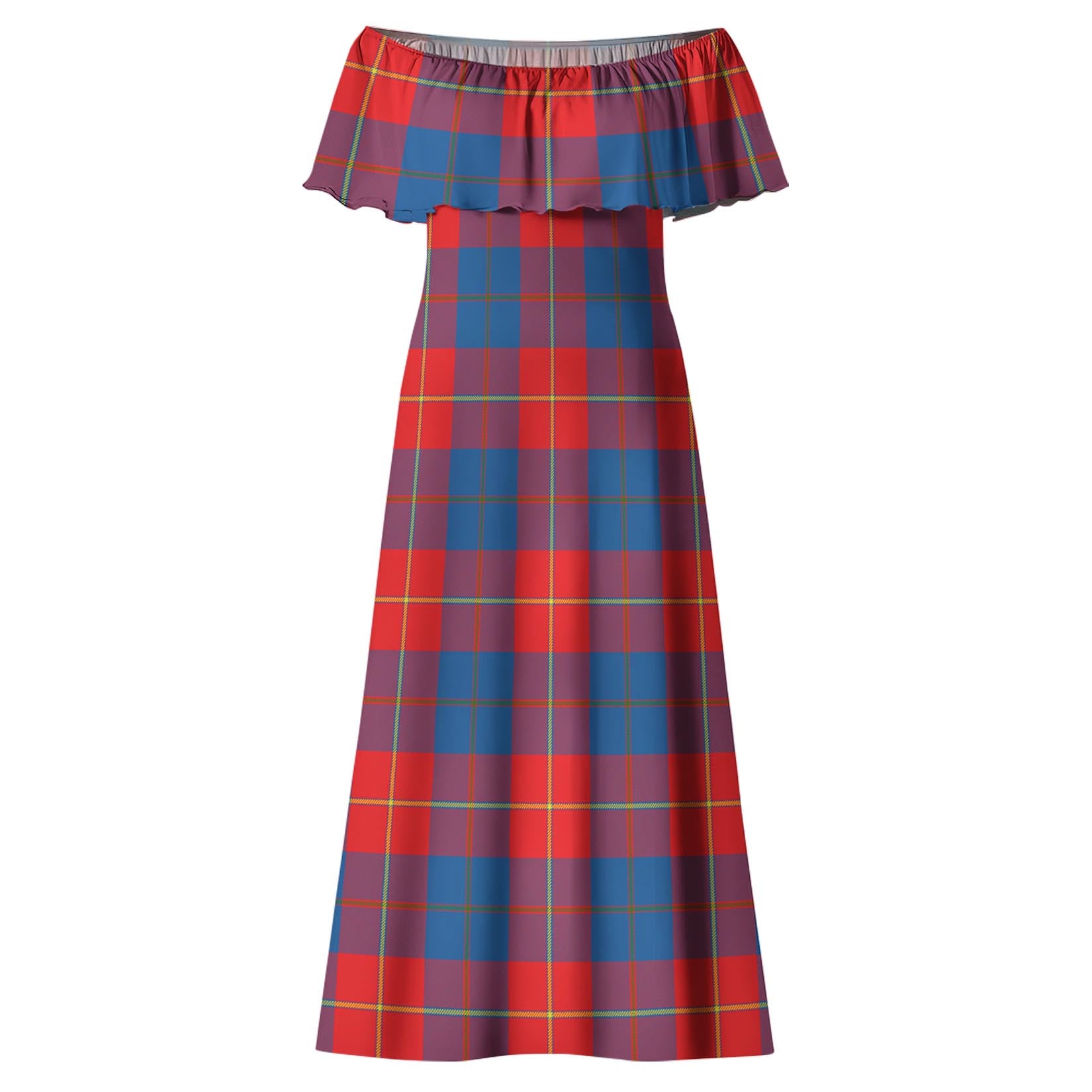 Blane Tartan Off Shoulder Long Dress - Tartanvibesclothing