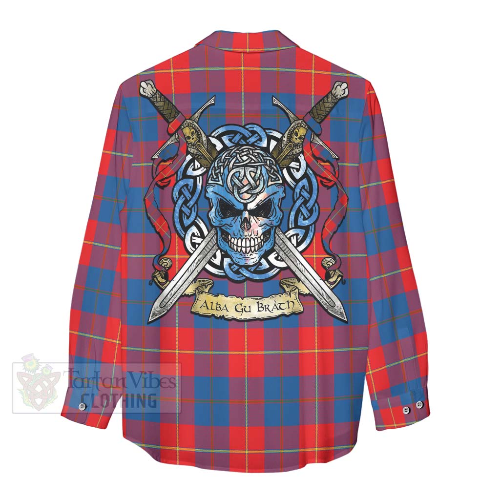 Tartan Vibes Clothing Blane Tartan Women's Casual Shirt with Family Crest Celtic Skull Style