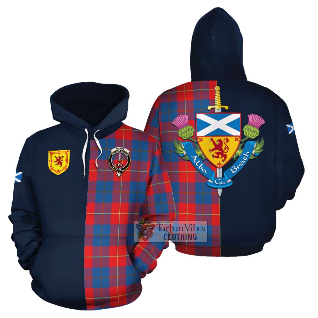 Tartan Vibes Clothing Blane Tartan Cotton Hoodie Alba with Scottish Lion Royal Arm Half Style