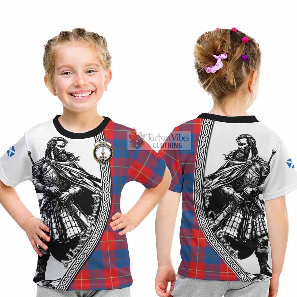 Blane Tartan Clan Crest Kid T-Shirt with Highlander Warrior Celtic Style