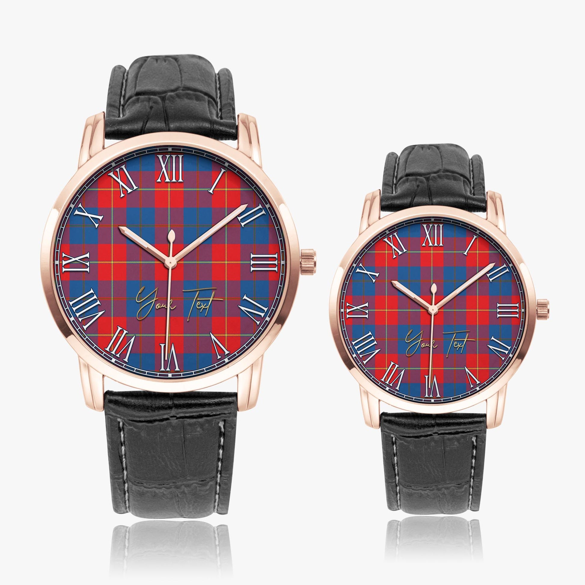 Blane Tartan Personalized Your Text Leather Trap Quartz Watch Wide Type Rose Gold Case With Black Leather Strap - Tartanvibesclothing