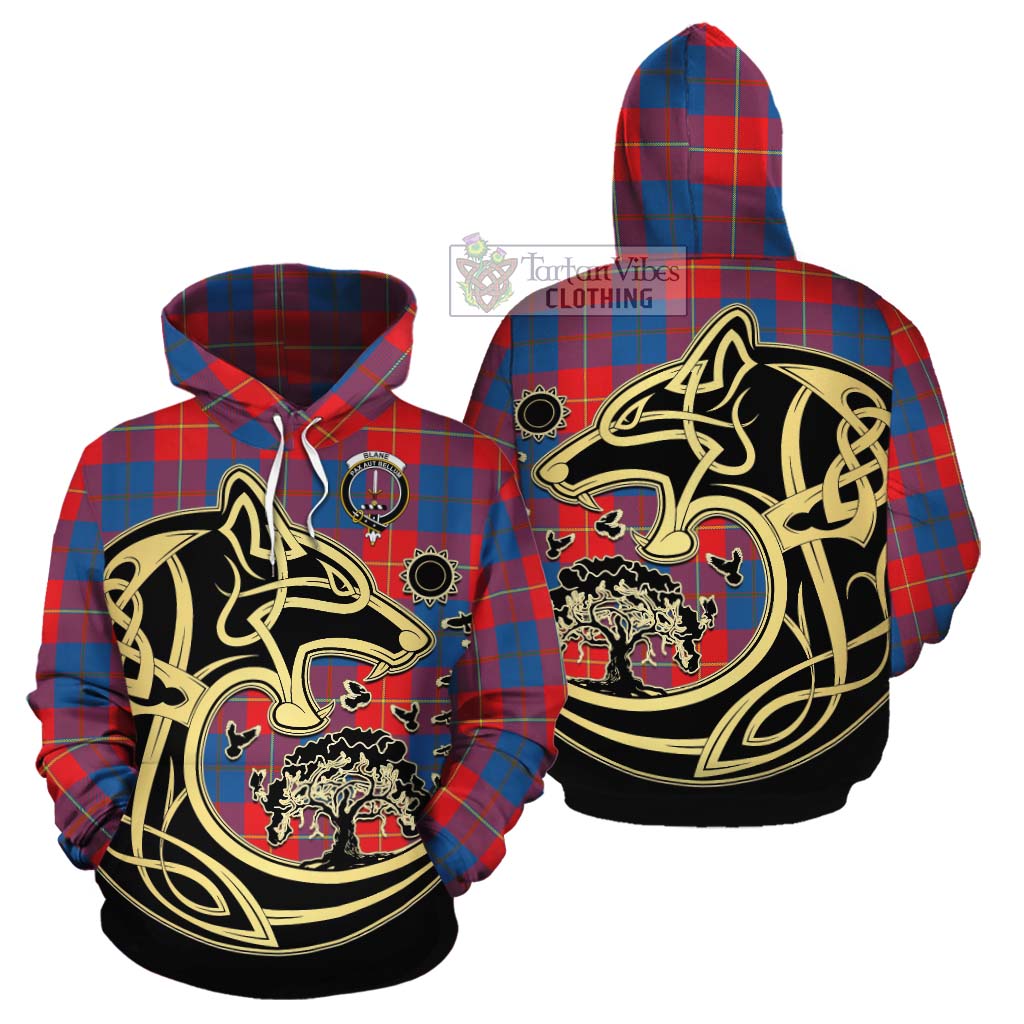 Tartan Vibes Clothing Blane Tartan Cotton Hoodie with Family Crest Celtic Wolf Style