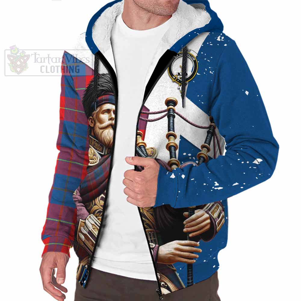 Tartan Vibes Clothing Blane Tartan Sherpa Hoodie with Family Crest Scottish Bagpiper Vibes