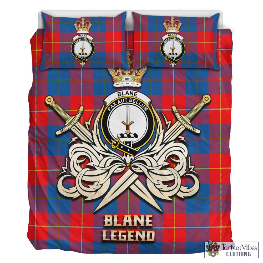 Tartan Vibes Clothing Blane Tartan Bedding Set with Clan Crest and the Golden Sword of Courageous Legacy