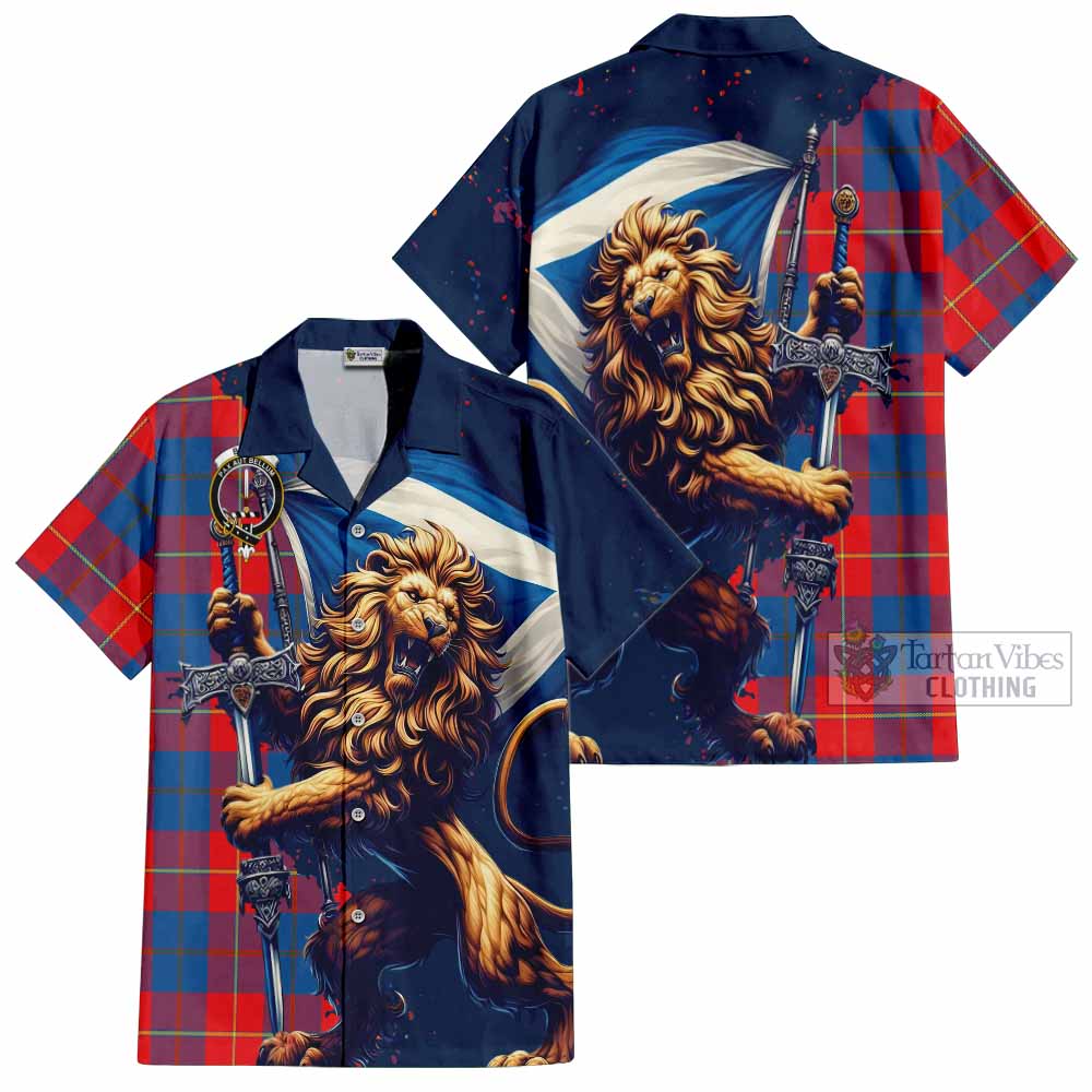 Tartan Vibes Clothing Blane Tartan Family Crest Short Sleeve Button Shirt with Scottish Majestic Lion