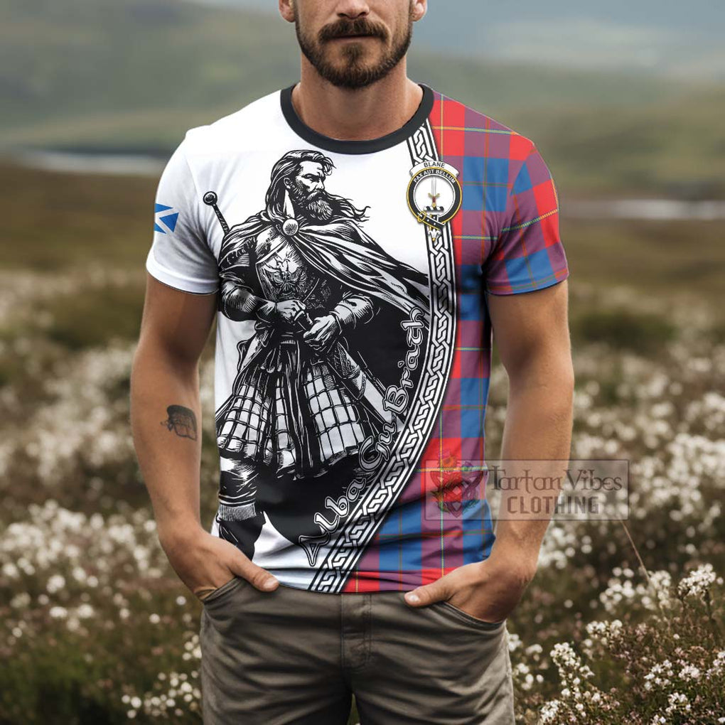 Tartan Vibes Clothing Blane Tartan Clan Crest T-Shirt with Highlander Warrior Celtic Style