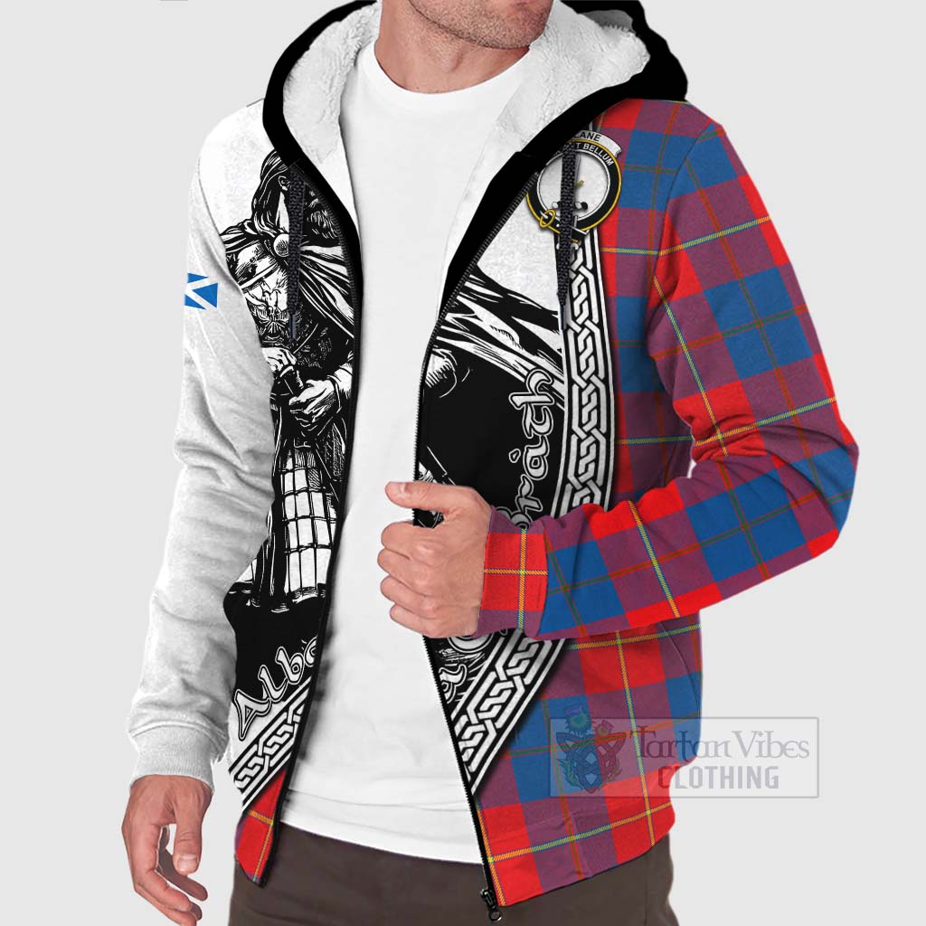 Tartan Vibes Clothing Blane Tartan Clan Crest Sherpa Hoodie with Highlander Warrior Celtic Style