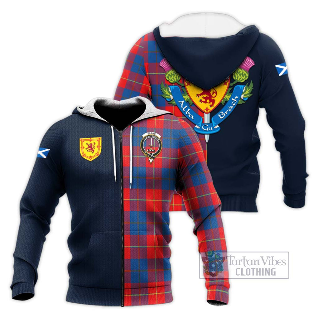 Tartan Vibes Clothing Blane Tartan Knitted Hoodie with Scottish Lion Royal Arm Half Style