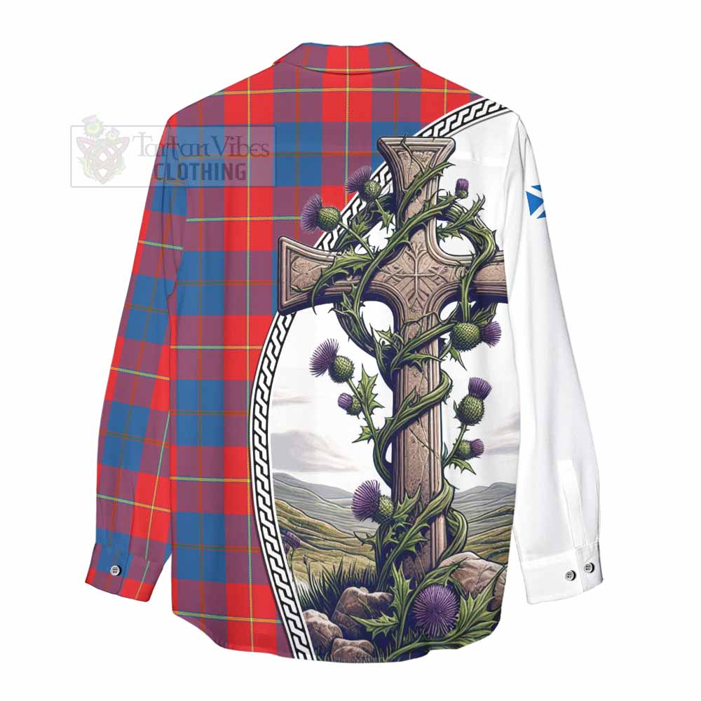 Tartan Vibes Clothing Blane Tartan Women's Casual Shirt with Family Crest and St. Andrew's Cross Accented by Thistle Vines