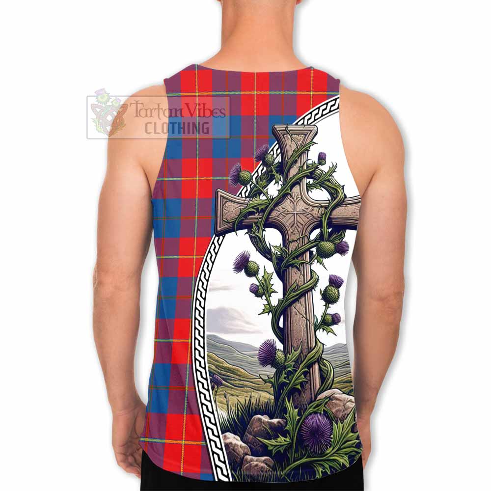 Tartan Vibes Clothing Blane Tartan Men's Tank Top with Family Crest and St. Andrew's Cross Accented by Thistle Vines