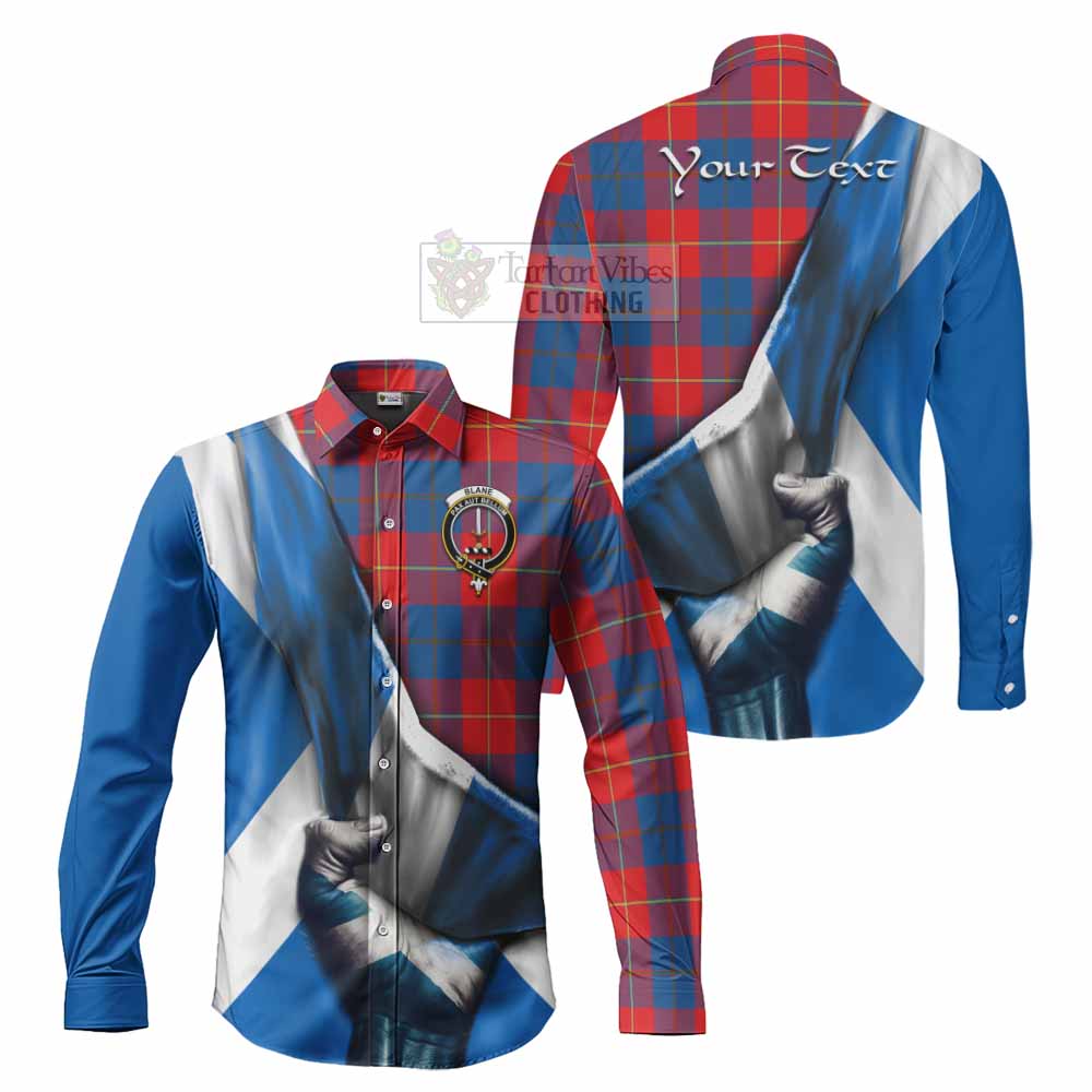 Tartan Vibes Clothing Blane Tartan Long Sleeve Button Shirt with Family Crest Scotland Patriotic Style