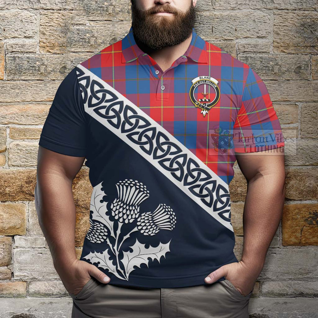 Blane Tartan Polo Shirt Featuring Thistle and Scotland Map