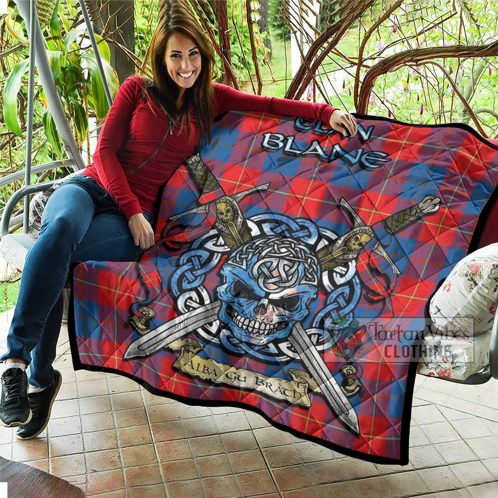 Tartan Vibes Clothing Blane Tartan Quilt with Celtic Skull Alba Gu Brath Style