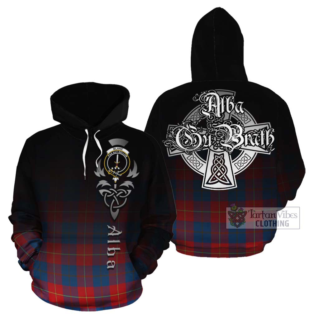 Tartan Vibes Clothing Blane Tartan Cotton Hoodie Featuring Alba Gu Brath Family Crest Celtic Inspired