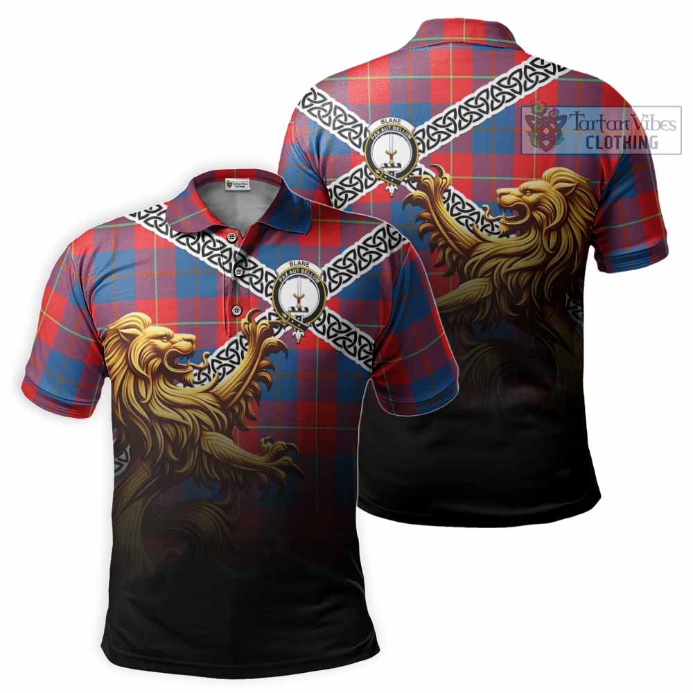 Blane Crest Tartan Polo Shirt with Golden Lion Emblem Celtic Style - Tartan Vibes Clothing
