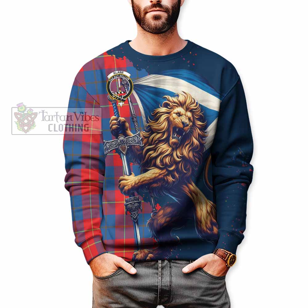 Tartan Vibes Clothing Blane Tartan Family Crest Sweatshirt with Scottish Majestic Lion