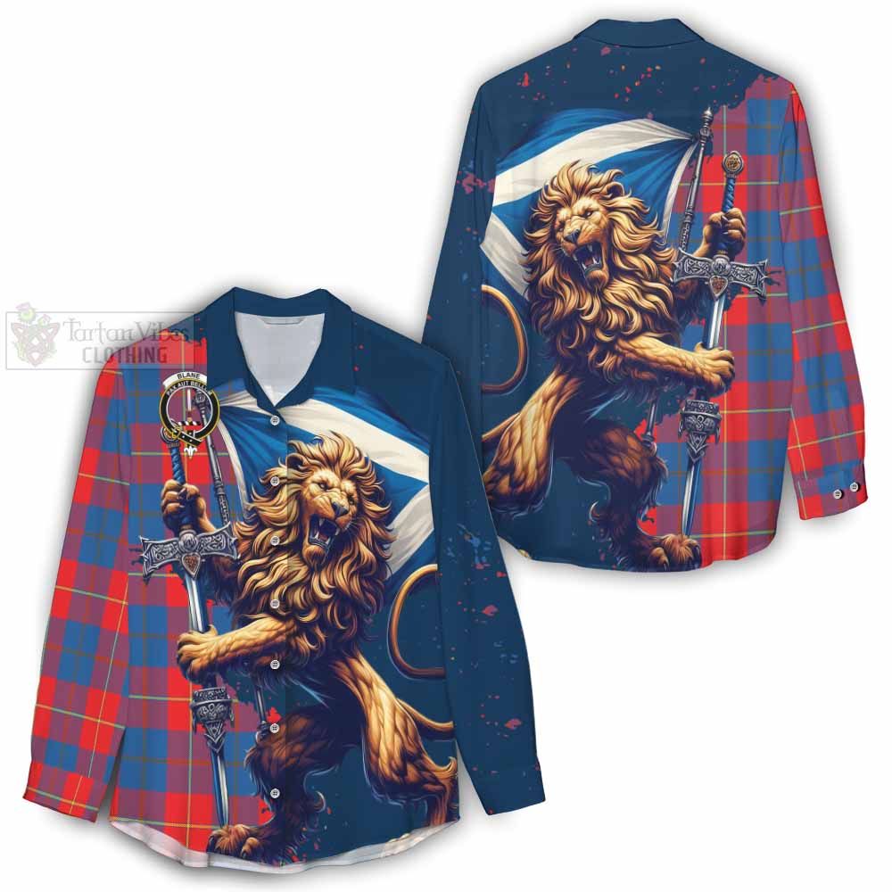 Tartan Vibes Clothing Blane Tartan Family Crest Women's Casual Shirt with Scottish Majestic Lion