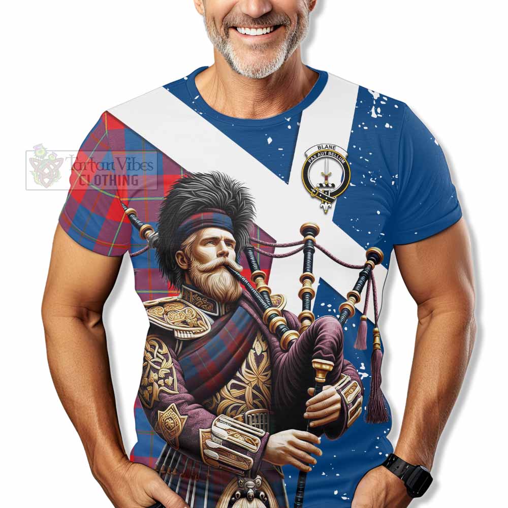 Tartan Vibes Clothing Blane Tartan T-Shirt with Family Crest Scottish Bagpiper Vibes